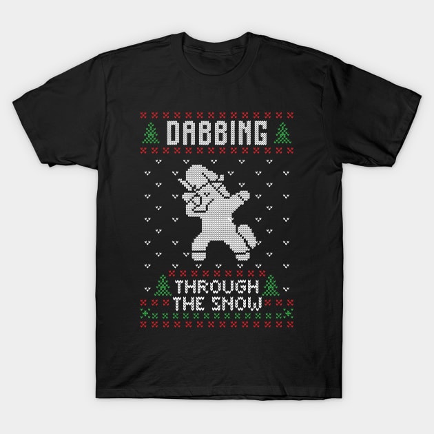 Dabbing Through The Snow - Funny Unicorn Ugly Christmas Sweater T-Shirt by BadDesignCo